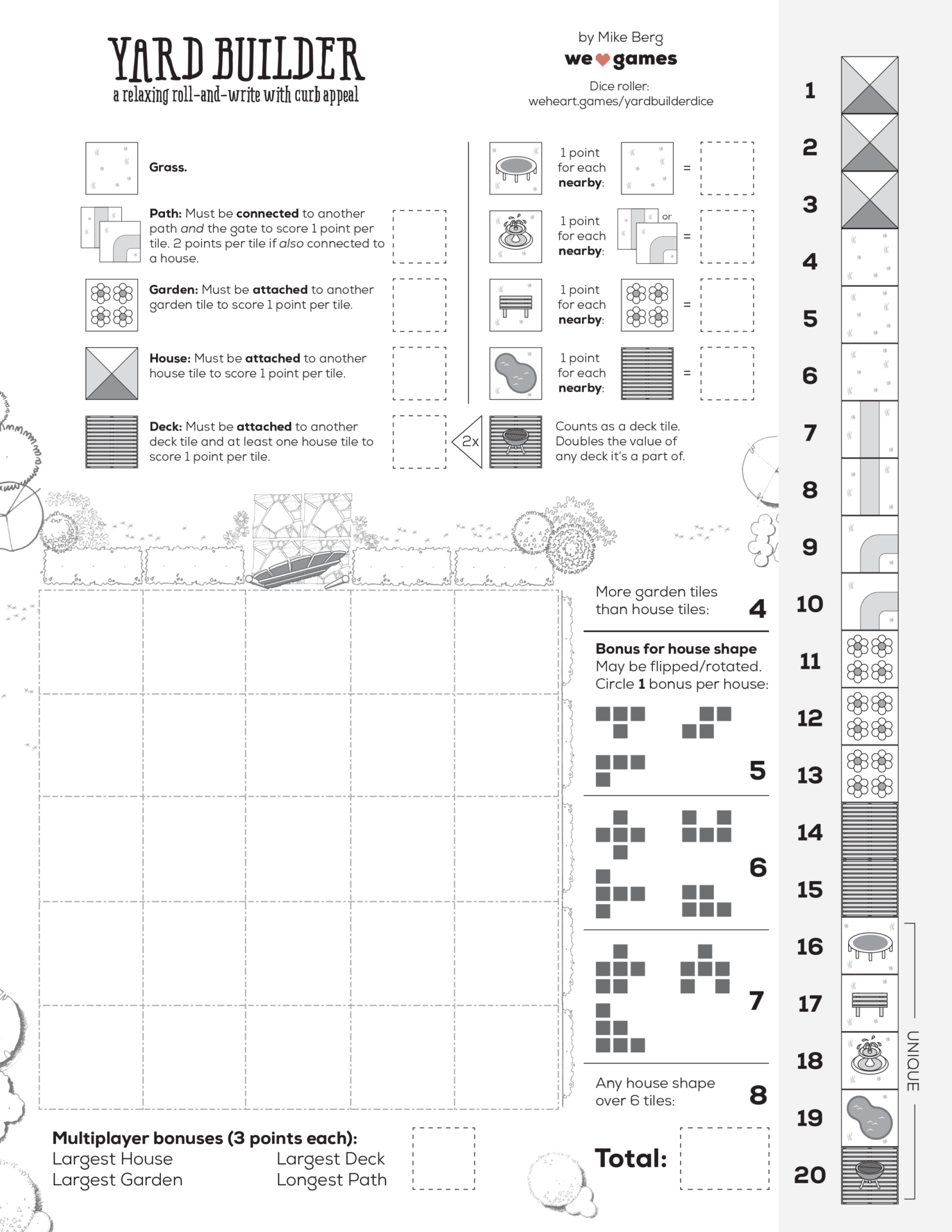 The Yard Builder play sheet